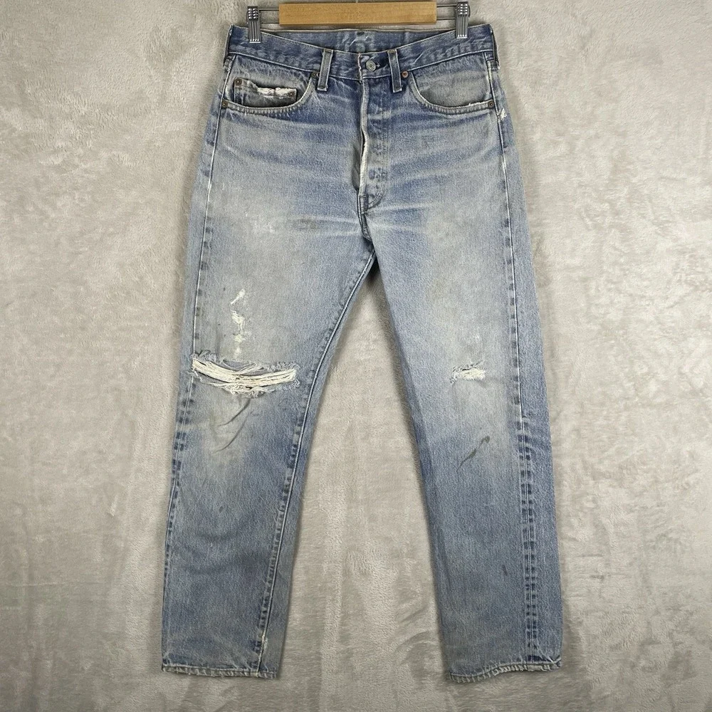 Vintage Levis 501 Jeans Mens 30x30 Redline Selvedge 1980s Made in USA Whiskers